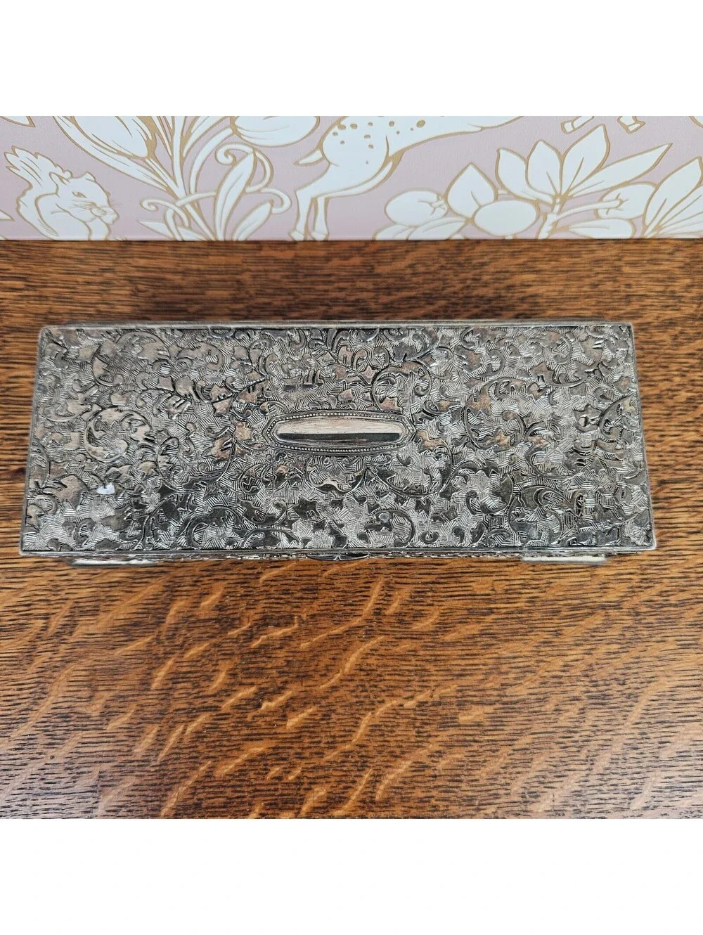 Vintage International Silver Co Silverplate Jewelry Box Mirror Velvet 9